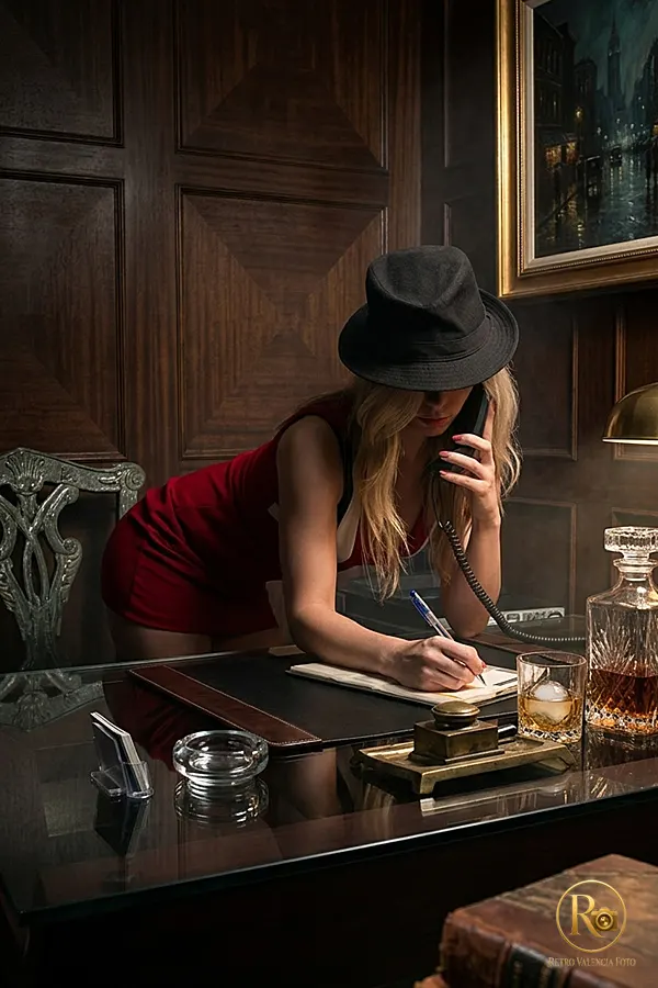 Sesión fotográfica profesional en estudio con iluminación y composición cuidadas
